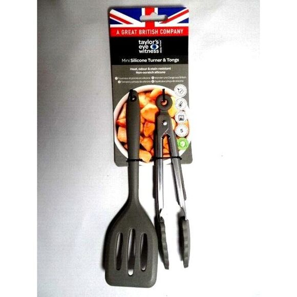 Taylor's Eye Witness Turner & Tongs Mini Silicone Grey Handles 8.25 inches NEW - Picture 4 of 4
